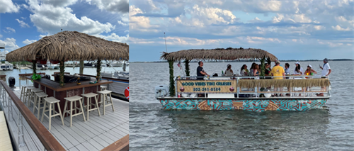 Our 2 Tiki Boats for up to 30 guests! Our 2 Tiki Boats for up to 30 guests!