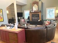 Main House dining room overlooking family room w fireplace