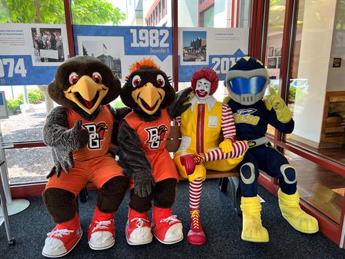 BGSU and UT mascots with Ronald McDonald