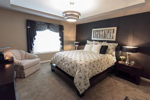 Master Bedroom with Black & Gold Accent Wallcovering Master Bedroom with Black & Gold Accent Wallcovering