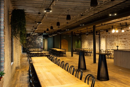 6 10ft reclaimed wood tables, 10 banquet rounds, and 150 black bentwood chairs
