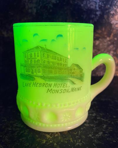 We've worked to get more local items. This souvenir of Lake Hebron glows under black light because the glass contains uranium, which was added as a colorant. th uranium as a colorant.