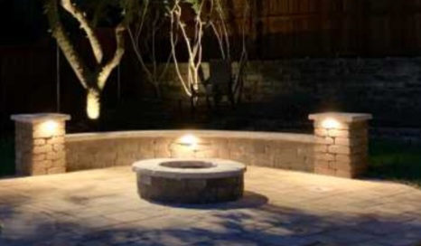 Fire pit seat wall and paver patio.