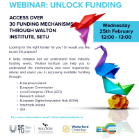 Webinar: access over 30 funding mechanisms through Walton Institute, SETU