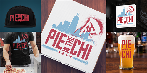 Logo, branding, apparel, signage, and barware for Pie in the Chi, a pop-up restaurant in Chicago.