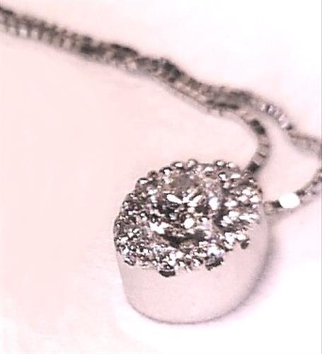 Custom made 14k white gold oval diamond halo pendant 