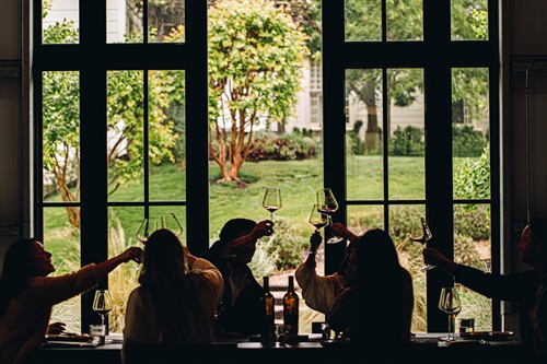 A group enjoying a private winery lunch at Theorem Vineyards in Calistoga