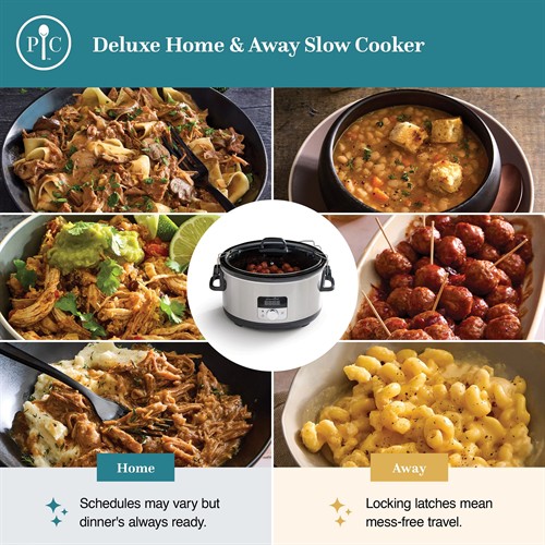 Set it, forget it, and head out the door. ?? Programmable cooking and an automatic Keep Warm setting ensure dinner is ready when you are, even on your busiest days. Locking latches also make it easy to take your favorite recipes to potlucks, tailgates, and family gatherings without the stress or mess.