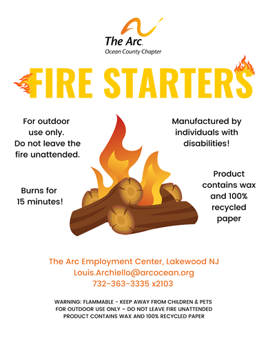 We sell Arc Fire Starters-Made by individuals with disabilities at the Arc Employment Center