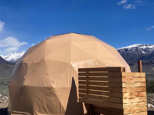 Entrance to the Pilot Peak Dome with wind/privacy barrier