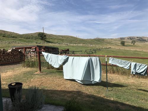 Drying sheets the old fashioned way in the beautiful Wyoming sunny breezes