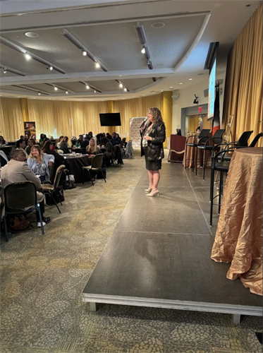 Amy Walker as the Keynote Speaker at the 10th Annual Business of WE in Manhattan, New York