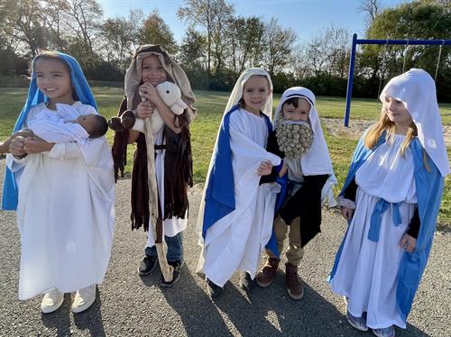 First Graders Dressed Up as Bible Characters for the TCCS Autumn Parade