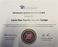 Lone Star Family Health Center Receives National Association of Community Health Center’s Advocacy Award