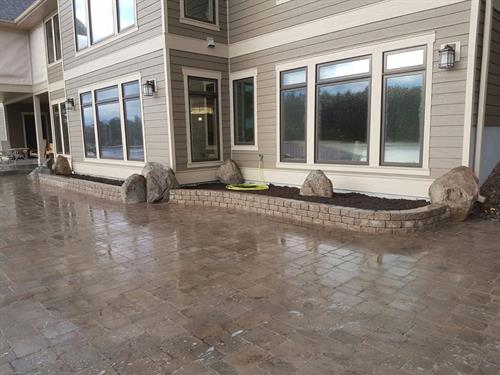 Raised Bed, Inset Boulders and Patio