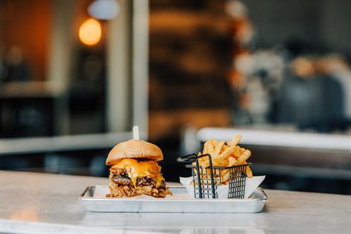 Burger and fries from Iron Wood & Ice