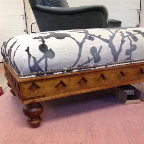 Chenille embroidered silk on bench