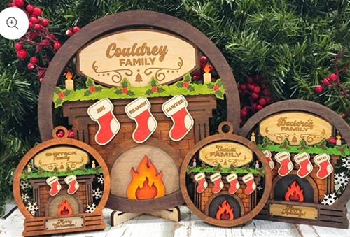 Fireplace ornament and signs with personalized stockings