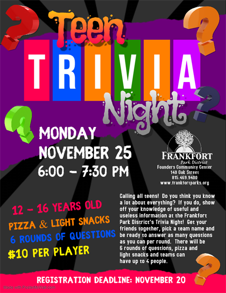 Teen Trivia Night - Nov 25, 2019