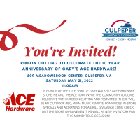 Ribbon Cutting to Celebrate the 10 Year Anniversary of Gary's Ace Hardware!