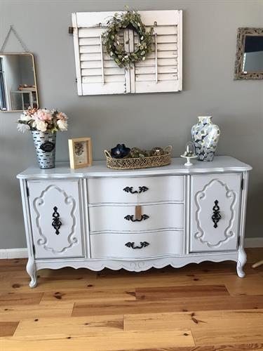 Buffet refurbished with light grey paint. 