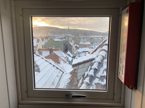 The higgledy piggledy rooftops of Bergen, Norway.