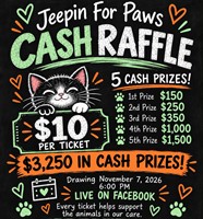Win Up to $1,500! Jeepin For Paws Cash Raffle