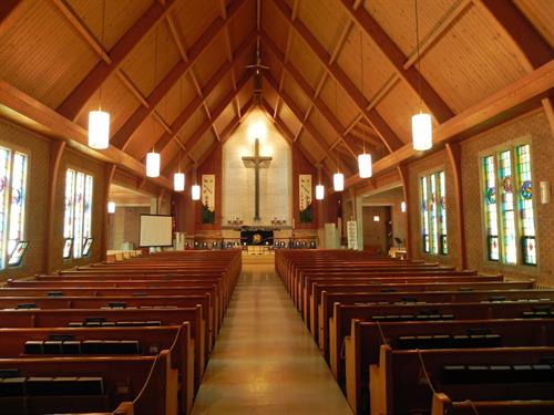 We bet you can't even tell what is original and what was added by Effective Air because Jonathan, the owner of Effective Air, is a wonderful woodworker and he was able to custom cover all of the duct work to match the structure of the the church.