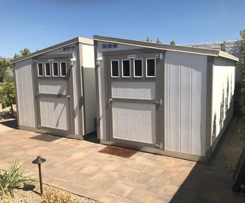 These mirror image twin sheds were a great solution to our customer's need for a "He shed" & "She Shed"