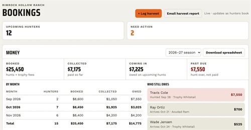 Mainbeam Booking: the ranch dashboard for bookings and deposits