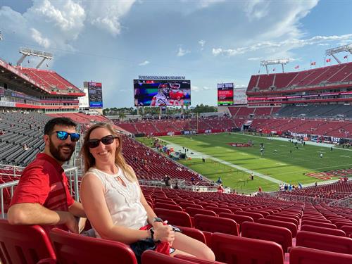 My wife, Megan, and I enjoying our first Bucs game in 2021