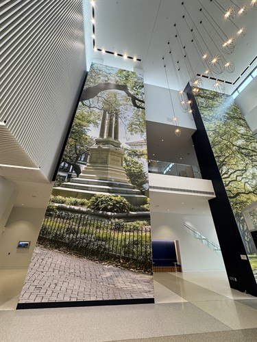 Commercial photography by Vitor Lindo of Red Passage, featuring a permanent large-scale installation at the Savannah Convention Center in Georgia.