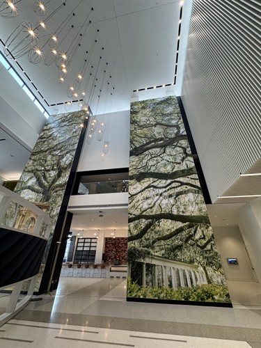 Large-scale architectural photography installation by Vitor Lindo of Red Passage, permanently displayed inside the Savannah Convention Center.