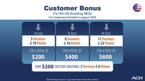 ACN Business Opportunity August Customer Bonus