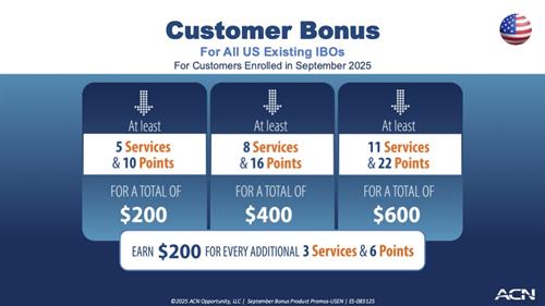 ACN Business Opportunity September Customer Bonus
