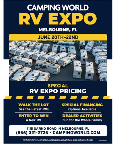 You're invited to the Camping World RV Expo! Join us at the dealership to shop special expo pricing on the best selection of new and used RVs June 20-22nd? You're invited to the Camping World RV Expo! Join us at the dealership to shop special expo pricing on the best selection of new and used RVs June 20-22nd?