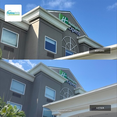 Stucco and trim soft wash — hospitality property, Brevard County