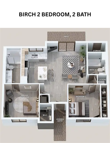 ?? Meet the Birch! ??  Our 2-bedroom, 2-bathroom floor plan offers 1,038 sq. ft. of spacious, modern living. Enjoy an open layout, stylish finishes, and plenty of room to relax and make it your own. ???