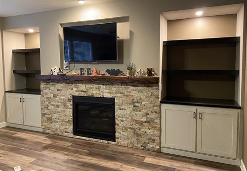 Fireplace built-ins with floating shelves