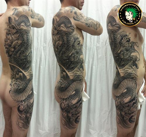 Asian Dragon full side tattoo by Ms. Ting