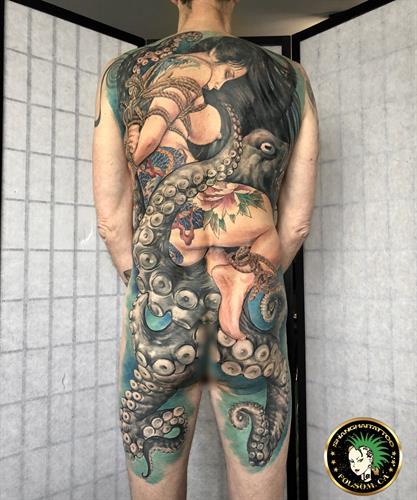 Geisha full back piece tattoo by Ms. Ting