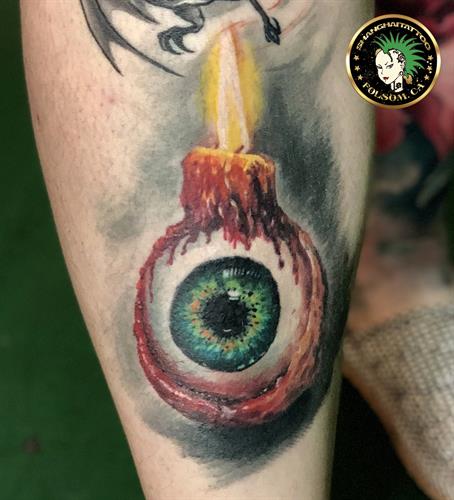 Color realism bloody eyeball tattoo by Ms. Ting