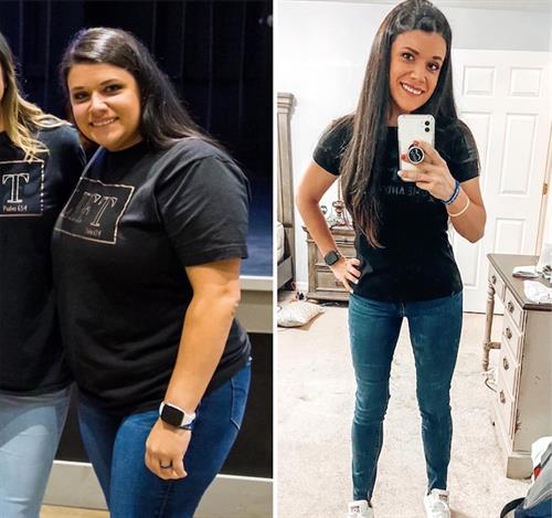 Amber... 75 lbs lost. From size 14 to size 2 in 8 months.