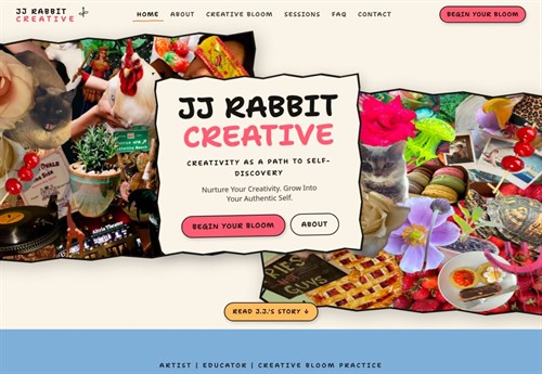 A custom website that brings JJ Rabbit Creative's artistic identity to life. VAHZOR connected session purchases, participant intake, and automatically generated personalized journals into one experience.