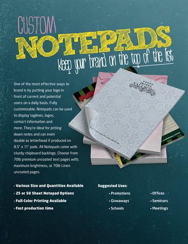 Notepads are great marketing give-aways!
