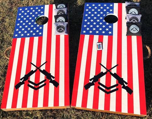 Custom Elite Cornhole Boards with custom bags and LED lights in “Multi” Custom Elite Cornhole Boards with custom bags and LED lights in “Multi”