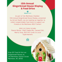13th Annual Matthews Gingerbread House Display & Canned Food Drive
