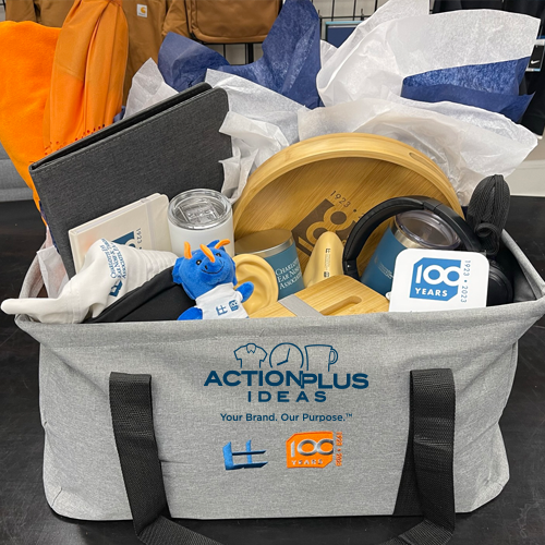 Looking for a gift basket of branded merchandise? Action Plus Ideas can help! Call us today!