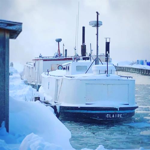 The Bodin Fisheries boat braves a cold winter on Lake Superior. The Bodin Fisheries boat braves a cold winter on Lake Superior.