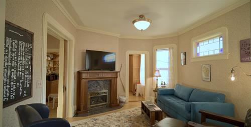 Living room with gas fireplace and Smart TV Living room with gas fireplace and Smart TV